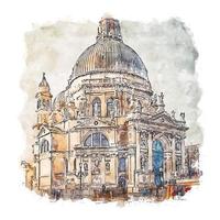 Venice Italy Watercolor sketch hand drawn illustration vector