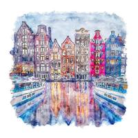 Amsterdam Netherlands Watercolor sketch hand drawn illustration vector