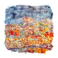 boccadasse italia acuarela boceto dibujado a mano ilustración vector