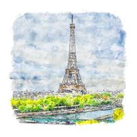 Paris France Watercolor sketch hand drawn illustration vector