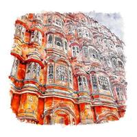 Hawa Mahal Jaipur India Watercolor sketch hand drawn illustration vector