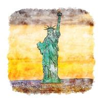 estatua de la libertad nueva york acuarela boceto dibujado a mano ilustración vector