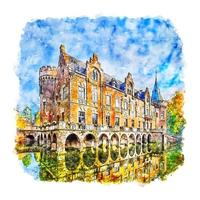 Schloss Paffendorf Germany Watercolor sketch hand drawn illustration vector