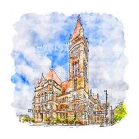 Downtown Cincinnati United States Watercolor sketch hand drawn illustration vector