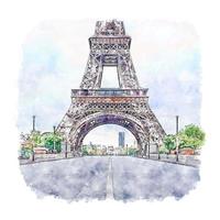torre eiffel parís francia acuarela boceto dibujado a mano ilustración vector