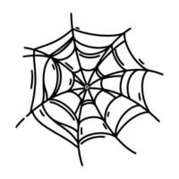 Spider web vector icon. Creepy, scary, sticky cobweb. Black outline isolated on white background. Gossamer sketch. Line art for Halloween decor, holiday cards, invitations, logo design and apps