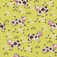 Seamless pattern with cows . Vector graphics.