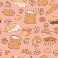 Seamless pattern of bakery products. Vector graphics.