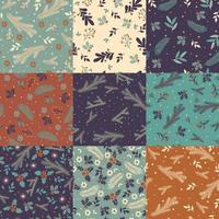 Set of seamless patterns with winter flora. Vector graphics.