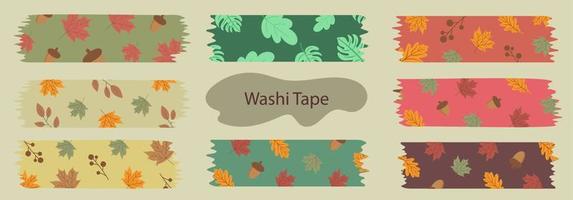 Set of washi tape autumn seasonal with falling leaves, floral elements symbols vector