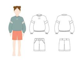 Sketch of fashionable clothes for a girl with a technical drawing vector