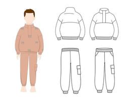 Sketch of fashionable clothes for a boy with a technical drawing vector