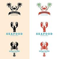 Vector logo for Seafood. Fresh fish, oysters, shrimps and crab bar. Vector illustration.