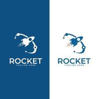 rocket logo design template. Rocket takes off from the surface of the moon or another planet. vector