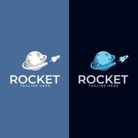 rocket logo.  Rocket takes off from the surface of the moon or another planet. vector