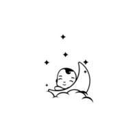 Vector illustration of a baby sleeping on the moon. White background.