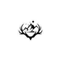 deer mountain logo with mountain on deer antlers. adventure community logo, outdoor apparel company logo, badge, sticker design vector