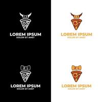 Vector illustration. pizza slice with collar. Cartoon sticker in comic style with contour. Comic style logo with contour. Modern flat thin line style vector illustration