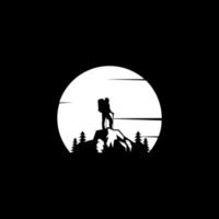Silhouette traveling people. Climbing on mountain. Isolated hiker on white background vector