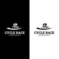 People riding bicycle logo illustration vector icon template. Cycle race. Sport emblem.