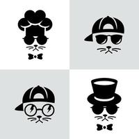 Cat man with a hat and glasses, cat head wearing a chef hat, cat dressed in retro style