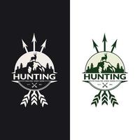 tipo de logotipo de cazador de ciervos, hombre cazador y ciervo, club de cazadores, caza de ciervos, icono de símbolo de vida silvestre animal
