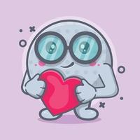 mascota de personaje de pelota de golf nerd con dibujos animados aislados de corazón de signo de amor en diseño de estilo plano vector