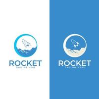 rocket logo design template. Rocket takes off from the surface of the moon or another planet. vector