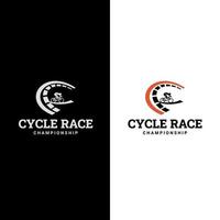 People riding bicycle logo illustration vector icon template. Cycle race. Sport emblem.