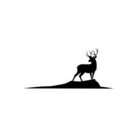 vector de silueta de diseño de logotipo de ciervo. ciervo parado en una montaña al amanecer. elemento para el diseño.