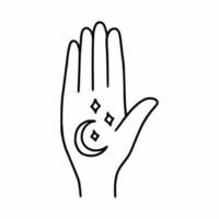 Hand with moon and star. Astrological symbol. Magic. Vector doodle illustration.