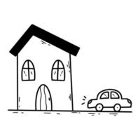 Cute doodle house. Sketch illustration by hand. Drawing with contour line. vector