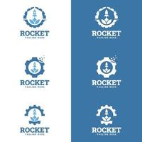 rocket logo design template. Rocket takes off from the surface of the moon or another planet. vector