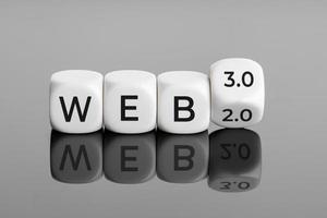 Changing from web 2.0 to web 3.0 concept. White blocks with text photo