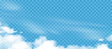 cielo nuboso en un día soleado de verano sobre fondo azul transparente de telón de fondo belleza naturaleza decoración para cubierta de banner web,elemento de ilustración vectorial 3d del horizonte suave nube esponjosa y cielo en primavera vector