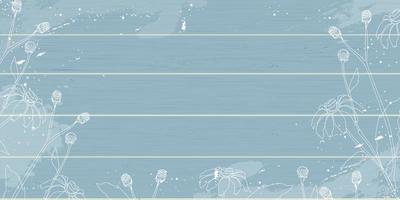 fondo de primavera con girasol en panel de madera, ilustración vectorial garabato de línea blanca linda flor silvestre en textura de tablón de madera, telón de fondo para banner de vacaciones de primavera o verano vector