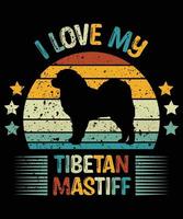 gracioso mastín tibetano vintage retro puesta de sol silueta regalos amante de los perros dueño del perro camiseta esencial vector