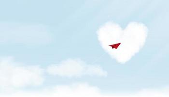 Red paper plane direction to heart cloud.Minimal Paper airplane flying to destination up to blue sky go to success goal.Vector creative idea  financial of leadership concept for business start up vector