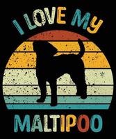 Funny Maltipoo Vintage Retro Sunset Silhouette Gifts Dog Lover Dog Owner Essential T-Shirt vector