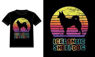 Funny Icelandic Sheepdog Vintage Retro Sunset Silhouette Gifts Dog Lover Dog Owner Essential T-Shirt vector