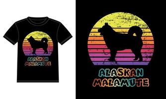 Funny Alaskan Malamute Vintage Retro Sunset Silhouette Gifts Dog Lover Dog Owner Essential T-Shirt vector