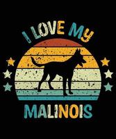 divertido malinois vintage retro puesta de sol silueta regalos amante de los perros dueño del perro camiseta esencial vector