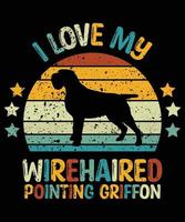 Funny Wirehaired Pointing Griffon Vintage Retro Sunset Silhouette Gifts Dog Lover Dog Owner Essential T-Shirt vector