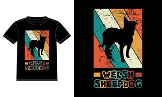 Funny Welsh Sheepdog Vintage Retro Sunset Silhouette Gifts Dog Lover Dog Owner Essential T-Shirt vector