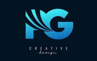 Creative blue letters PG p g logo with leading lines and road concept design. Letters with geometric design. vector