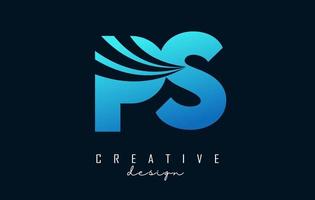 Creative blue letters PS p s logo with leading lines and road concept design. Letters with geometric design. vector