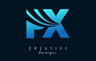 Creative blue letters PX p x logo with leading lines and road concept design. Letters with geometric design. vector