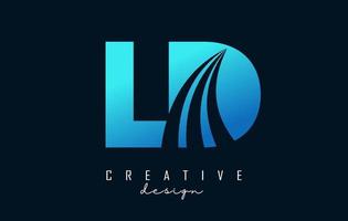 Creative blue letters LD l d logo with leading lines and road concept design. Letters with geometric design. vector