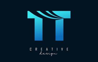 Creative blue letters TT t logo with leading lines and road concept design. Letters with geometric design. vector