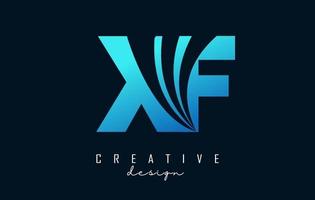 Creative blue letters XF x f logo with leading lines and road concept design. Letters with geometric design. vector